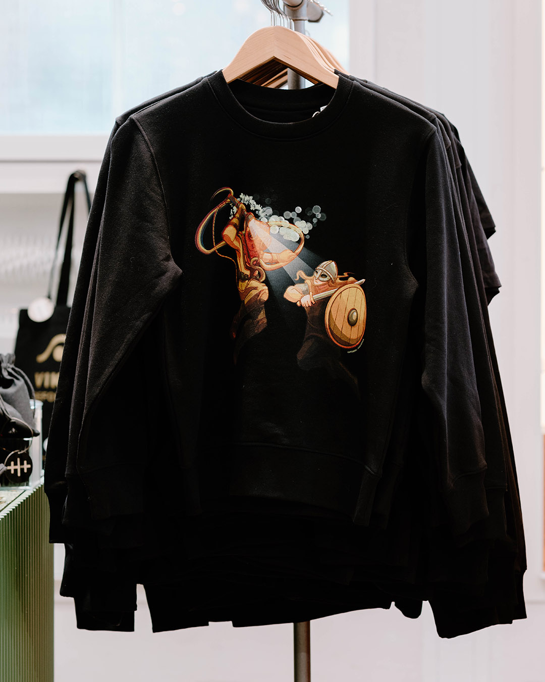 Sweatshirt with a motif of a diver and a viking