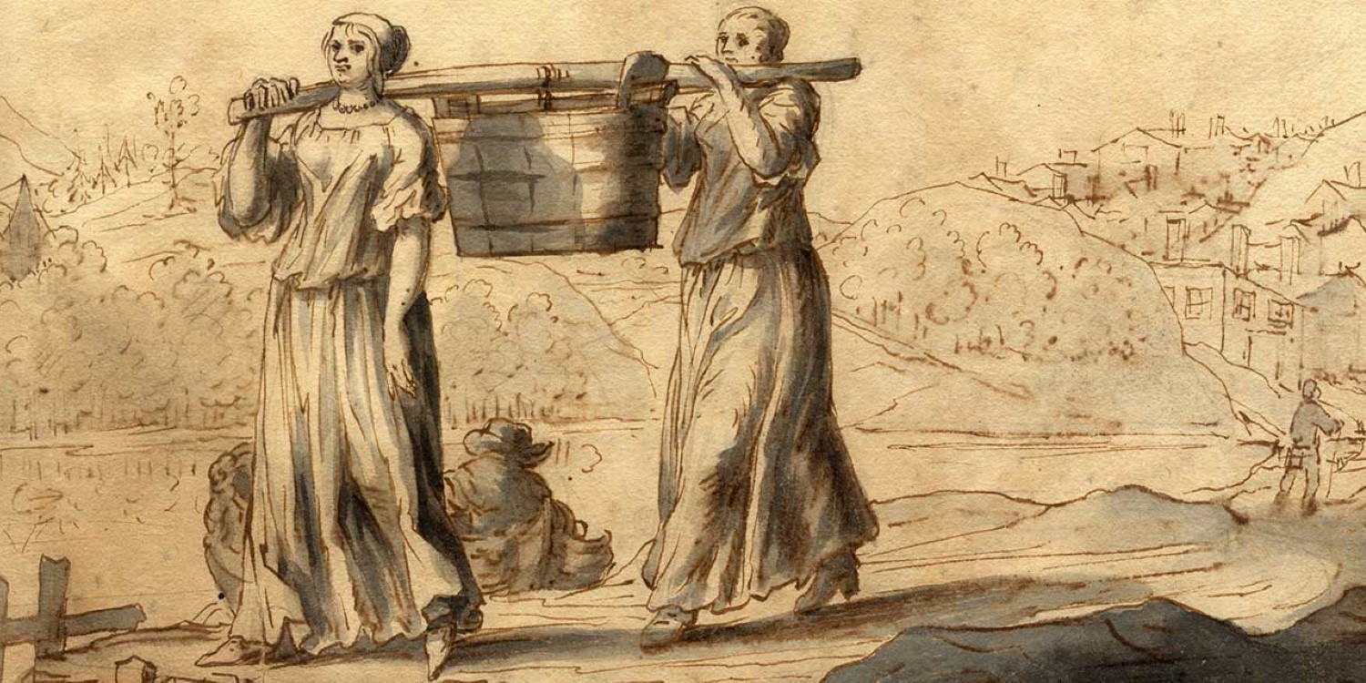 Vattenbärande kvinnor. Bild nr. 4 i handskrift av Lorenzo Magalotti, Notizie di Svezia, 1674.