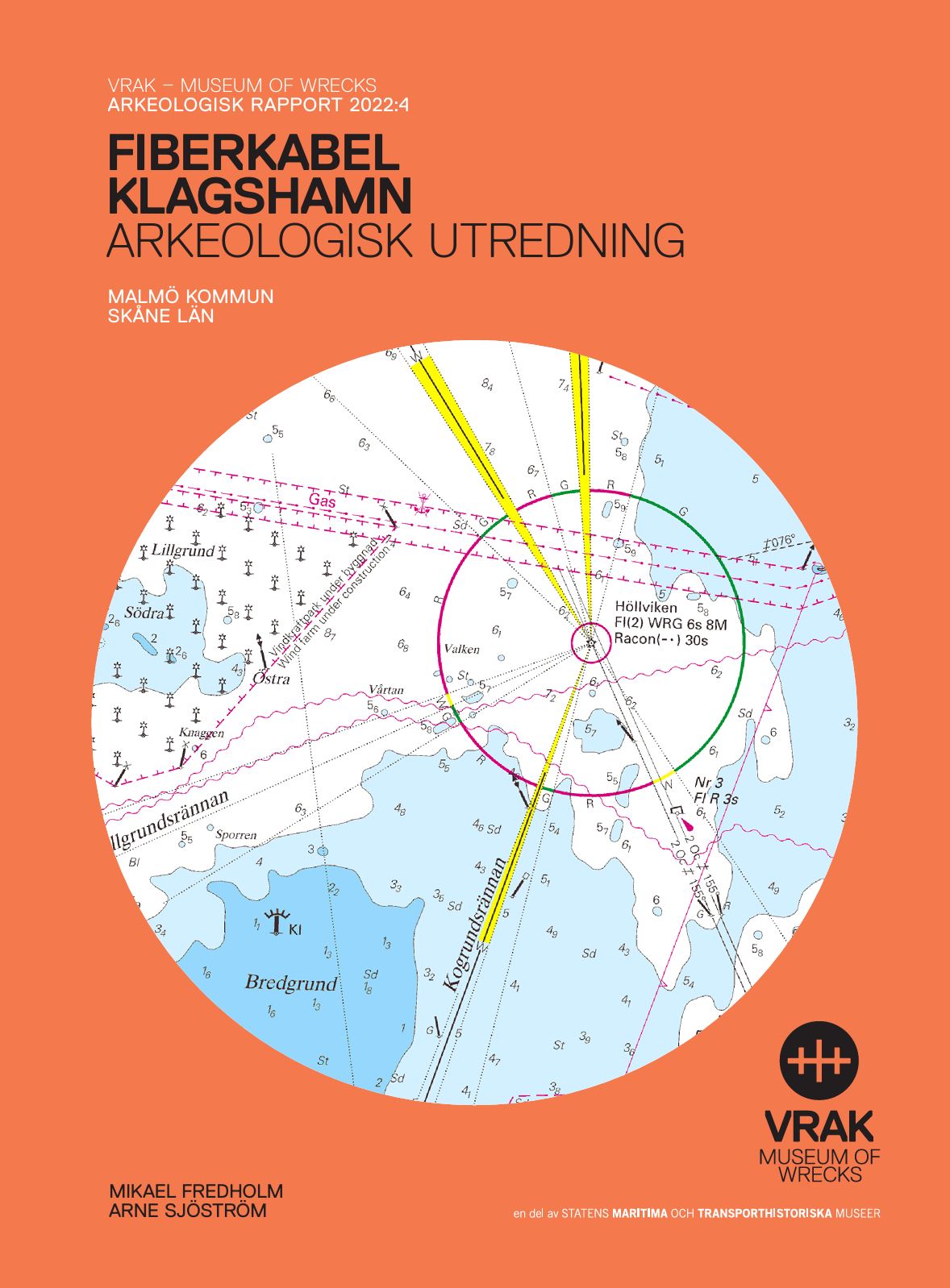 Orange rapportframsida med rund kartbild i mitten. 