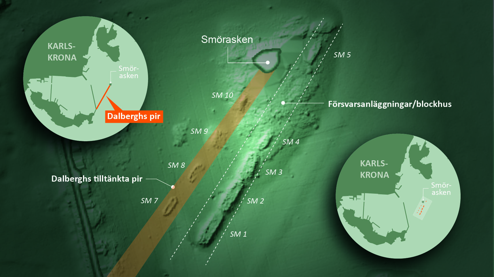Illustration i grönt över vraken i Smörasken